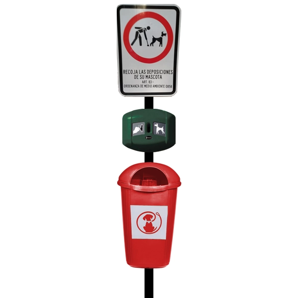 Contenedor 50 L con dispensador y senal en poste 2
