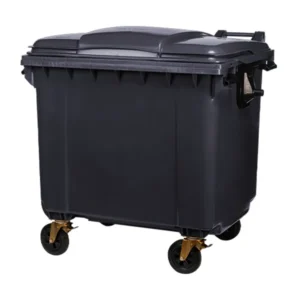 contenedor de 1100 litros con ruedas para reciclaje gris oscuro