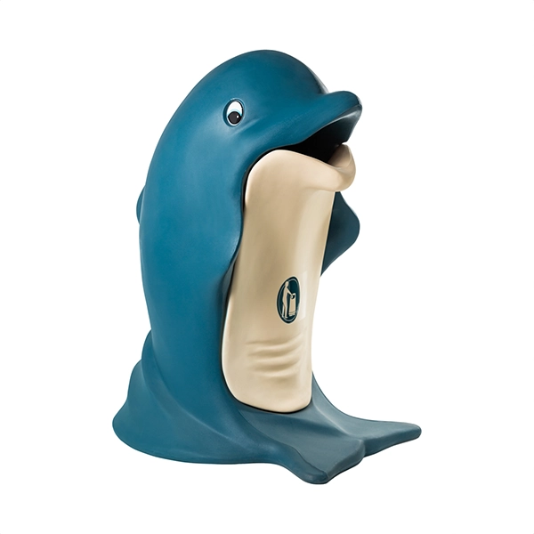 contenedor educativo de reciclaje con forma de delfín