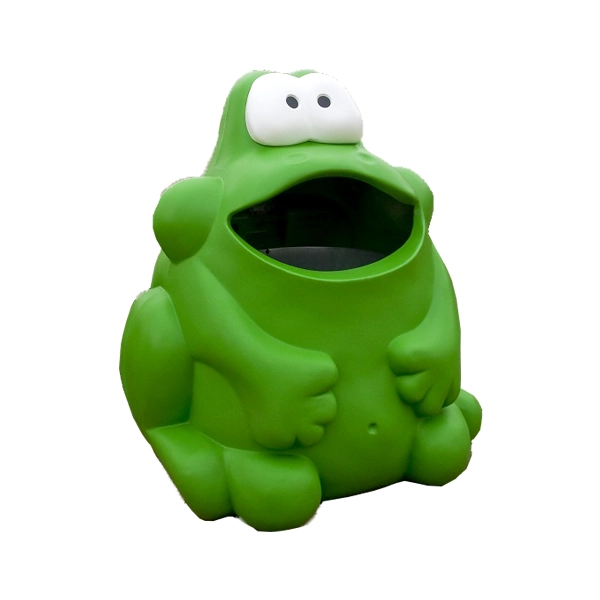 Contenedor educativo de reciclaje con forma de rana