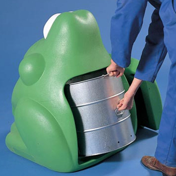 Contenedor educativo de reciclaje con forma de rana