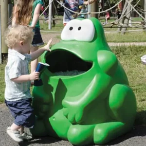 Contenedor educativo de reciclaje con forma de rana