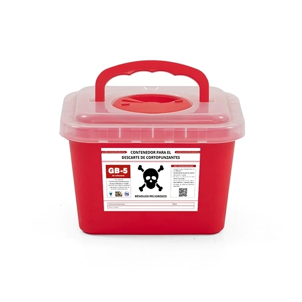 contenedor para cortopunzantes 5 litros rojo GB-5