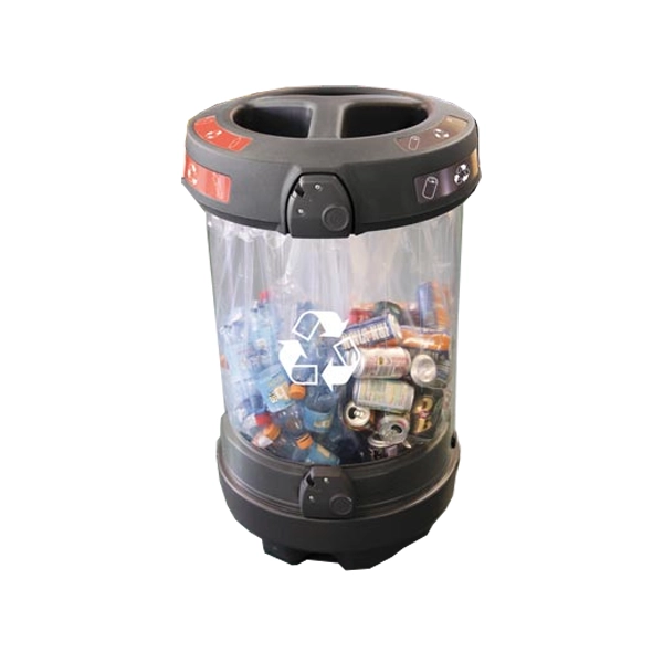 contenedor transparente de reciclaje con triple abertura